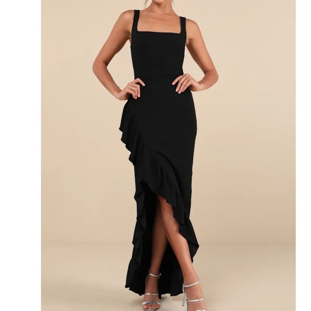 Lulu's Black Ruffle-Trim Maxi Dress